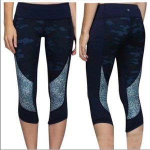 Lululemon Wunder Under Crop Blue Camouflage Animal